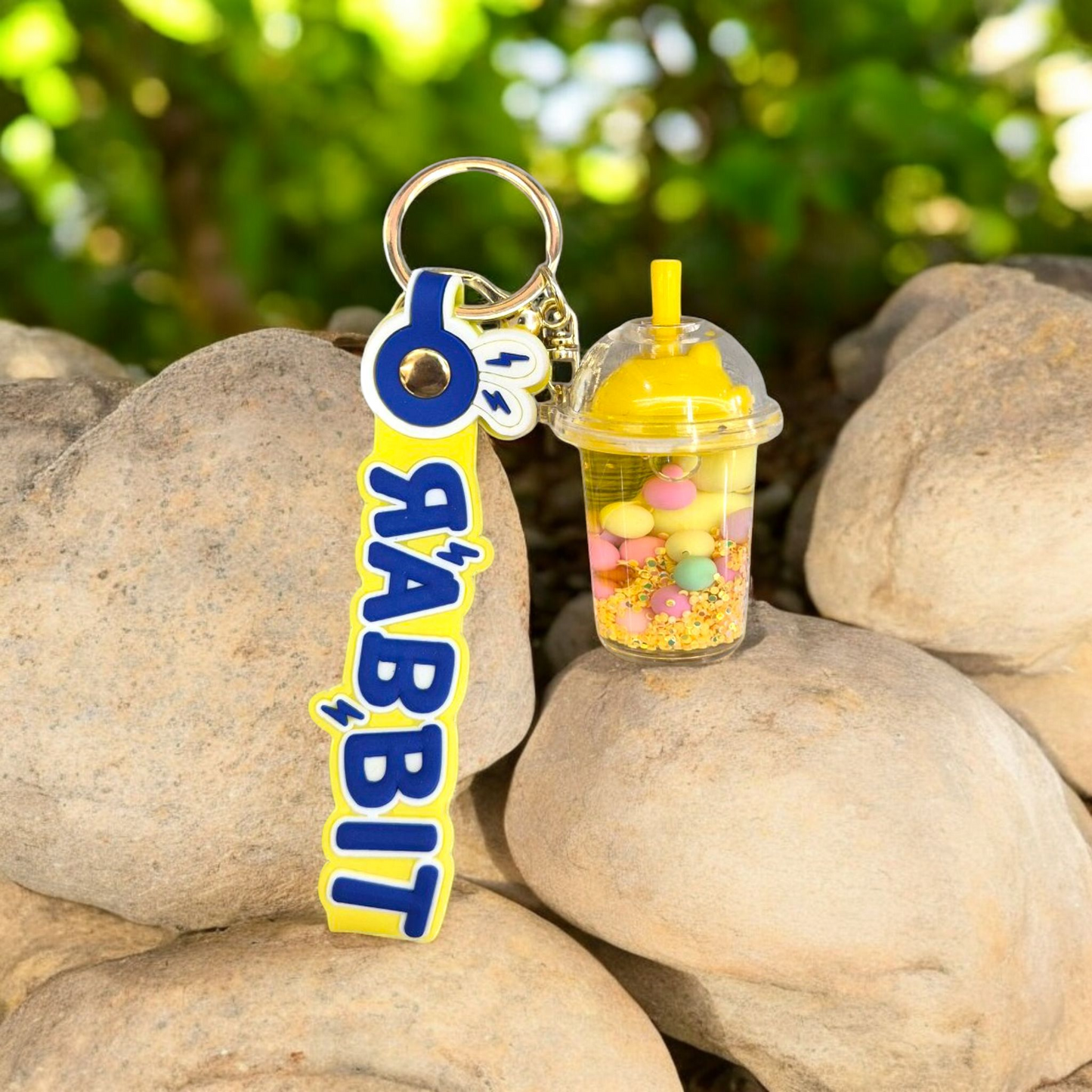 SIPPER GLASS WITH JELLY BEANS KEY CHAIN